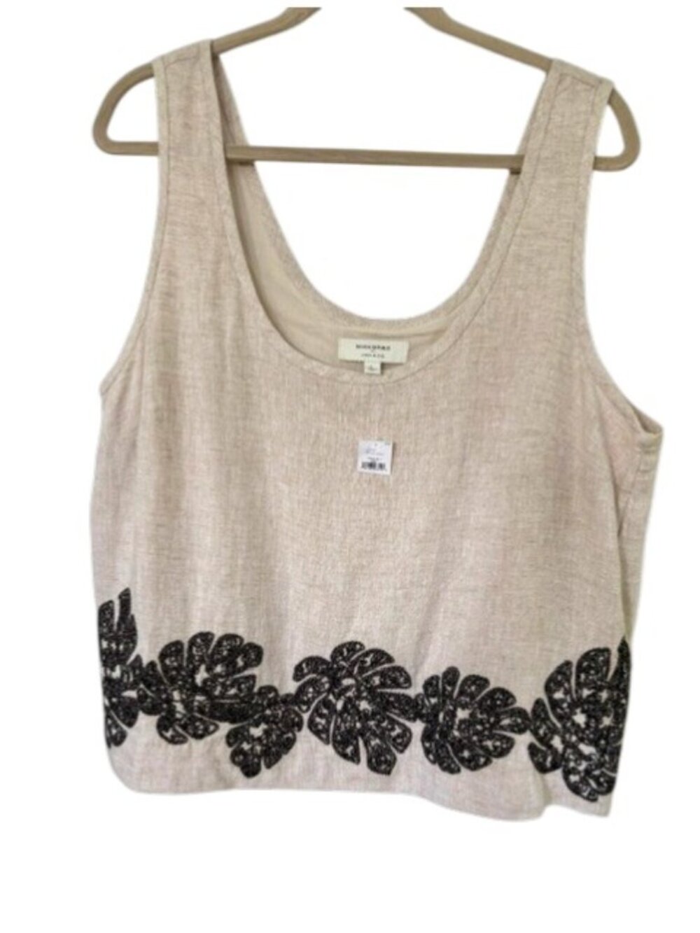 NWT Banana Republic Linen-Blend Embroidered Scoop-Neck Sleeveless Top Large Flax